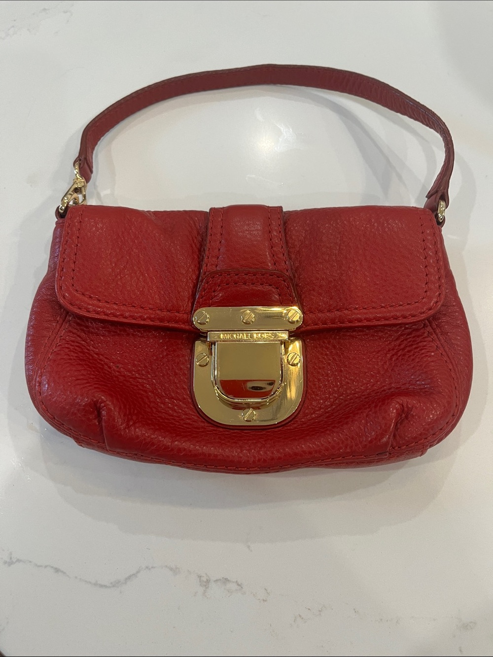 MICHAEL Michael Kors Red Pebbled Leather Mini Shoulder Bag with Gold Hardware